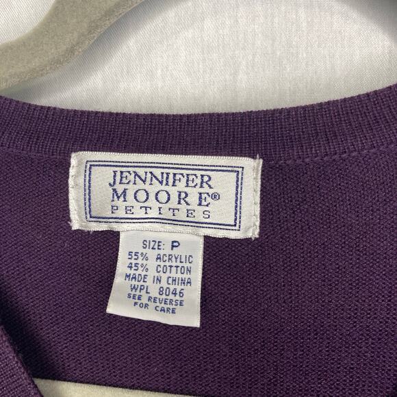 Jennifer Moore Petites S Purple Embroidered Floral Cardigan Button-Up Sweater - Picture 4 of 5